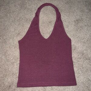 Me to We Mauve Pink Ribbed Halter Cropped Tank Top- Small
